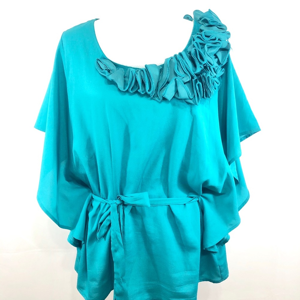 Check It Out Plus Wmns Teal Top Blouse Tunic 4xL